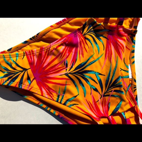 Orange Floral High-Cut Strappy Bikini Bottoms - Picture 2 of 3